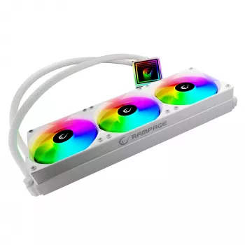 Rampage INFINITE V360 all-in-one folyadékhűtéses CPU-hűtő 360mm ARGB, hőmérséklet-kijelző, fehér