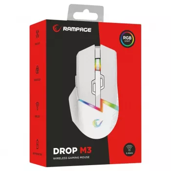 Rampage Drop M3 V2 vezeték nélküli gamer egér 24000 DPI 1000 Hz fehér