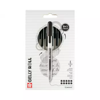 Sakura 9+1 ingyenes Gelly Roll Retractable Classic gél toll, átlátszó, 0,4 mm, fekete tinta, 10 darabos csomag