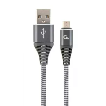 Gembird USB 2.0 Type-A dugó – Micro USB-B dugó prémium pamutszövet kábel 2 m Space Grey/fehér