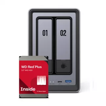 UGREEN DXP2800 2 rekeszes NAS 2x 4TB WD Red Plus merevlemezzel, Intel N100, 8GB DDR5, 2.5GbE