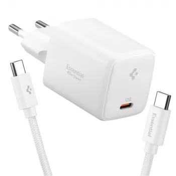 SPIGEN EE451EU Essential 1 portos hálózati töltő 45W + USB-C kábel fehér