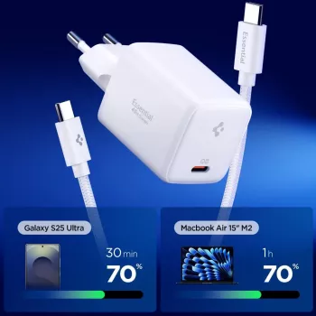 SPIGEN EE451EU Essential 1 portos hálózati töltő 45W + USB-C kábel fehér