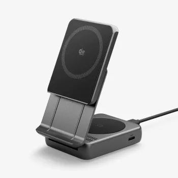 Spigen Essential Qi2 2-in-1 vezeték nélküli töltőállvány 25W MagSafe fekete