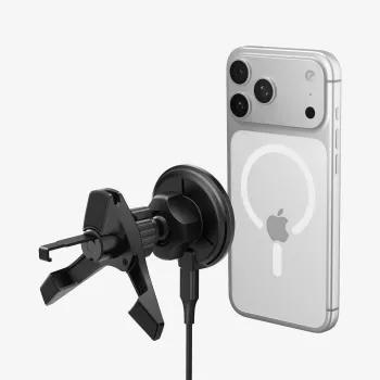 SPIGEN EV15MAQ Essential Magnetic MagSafe szellőzős autós tartó vezeték nélküli töltővel 15W Qi2, fekete