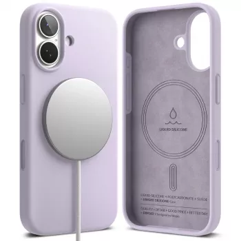 Ringke mágneses MagSafe szilikon tok iPhone 17-hez, világoslila