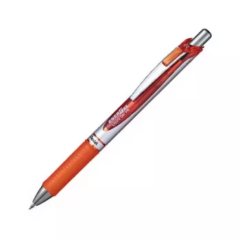 Pentel EnerGel Xm retractable gél toll - narancs tinta - 0,35 mm - ezüst ház narancs díszítéssel - gumis markolat - kerek test