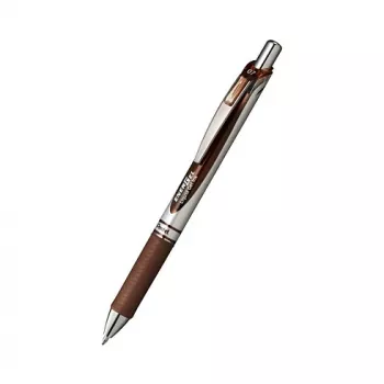 Pentel EnerGel Xm retractable gél toll - barna tinta - 0,35 mm - extra finom hegy - tűhegy - műanyag ház - gumis markolat - barna ház - ezüst klipsz - kerek forma