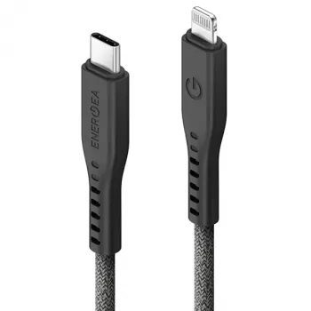ENERGEA Flow USB-C to Lightning Cable 1.5m Black 60W 3A PD Fast Charge MFi Certified