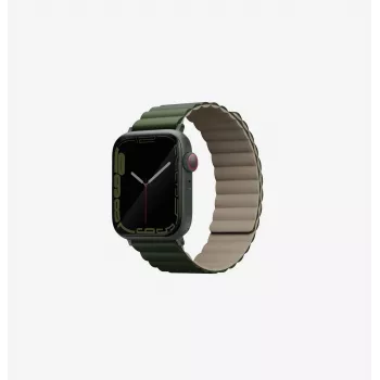 UNIQ Revix kétoldalas mágneses Apple Watch szíj 42/44/45/49mm, zöld-taupe