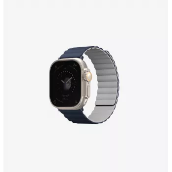 UNIQ Revix Reversible Magnetic Strap for Apple Watch Series 1/2/3/4/5/6/7/8/9/SE/SE2/SE3/Ultra/Ultra 2/Ultra 3 42/44/45/49mm White-Blue