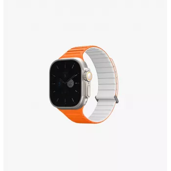 UNIQ Revix Evo kétoldalas mágneses szilikon szíj Apple Watch Series 1/2/3/4/5/6/7/8/9/SE/SE2/SE3/Ultra/Ultra2/Ultra3 42/44/45/49mm készülékhez, Viridian Green / Burnt Yellow