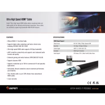 Gefen GEF-CAB-HS-HDMI-10M Ultra High Speed HDMI 2.1 kábel 10m - 48 Gbit/s - 8K - fekete