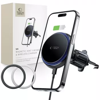 TECH-PROTECT MM15W-V4 Magnetic MagSafe szellőzőtartó autóba vezeték nélküli töltő 15W fekete