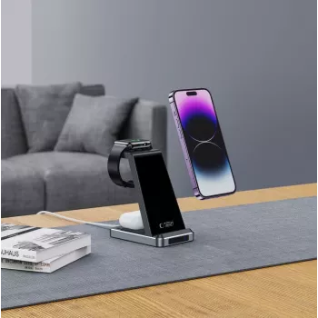 Tech-Protect QI15W-A26 3IN1 vezeték nélküli töltőállomás fekete