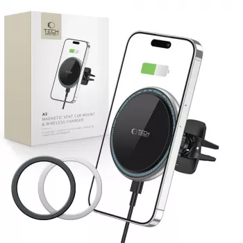 TECH-PROTECT A2 Magnetic MagSafe szellőző autós tartó vezeték nélküli töltő 15W fekete