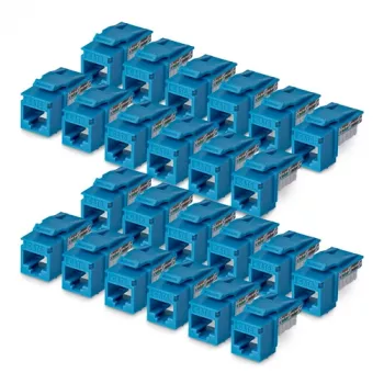 StarTech.com Cat6 keystone jack 24 darabos csomag, RJ45 Ethernet keystone csatlakozó, UTP Cat6 fali aljzat, 90 fokos 110 punch down, kék