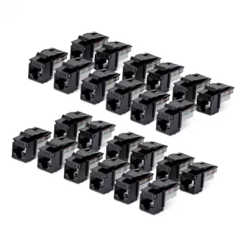 StarTech.com Cat6 keystone jack 24 darabos csomag, RJ45 Ethernet keystone csatlakozó, UTP Cat6 fali aljzat, 90 fokos 110 punch down, fekete, 10GBase-T