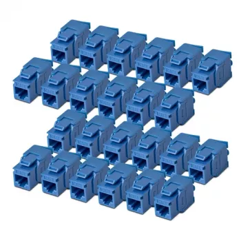StarTech.com Cat6 keystone jack 24 darabos csomag, RJ45 Ethernet keystone csatlakozó, UTP Cat6 falpanel betét, 180 fokos, szerszám nélküli, kék