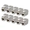 StarTech.com árnyékolt Cat6a keystone jack modul, 10 darabos csomag RJ45 Ethernet csatlakozó, STP Cat6a fali aljzat, 180 fokos, szerszám nélküli, lapos, ezüst