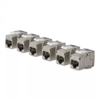 StarTech.com Cat8 keystone jack modul 6 darabos csomag RJ45 Ethernet keystone csatlakozó, UTP Cat8 fali aljzat, 180 fokos, szerszám nélküli, lapos, ezüst, RJ-45, aljzat, 25/40GBase-T