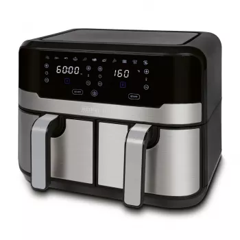 HEINRICH'S HFR 8214 dupla forrólevegős fritőz 2 x 4,5 L = 9,0 L 1300-2400 W fekete-ezüst