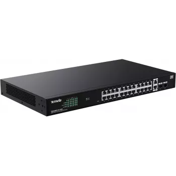 Tenda TEG2228P-24-410W menedzselt PoE+ switch 26x Gigabit Ethernet + 2x SFP, 410W