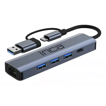 INCA Hub IUTP-5T USB-C/A - 3x USB-A 3.0 / RJ45 5 Gbit/s szürke