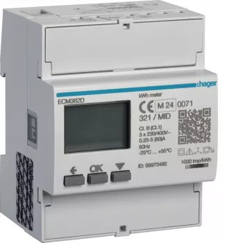 Hager ECM382D 3 fázisú energiamérő direkt 80A 4M M-Bus MID