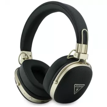 Guess over-ear Bluetooth fejhallgató ENC-vel, fémes szemcsézett háromszög logó, fekete