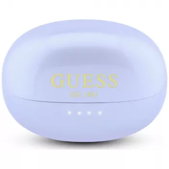 GUESS nyitott fülű vezeték nélküli fejhallgató fémes felülettel és galvanizált részekkel, klasszikus logó, lila