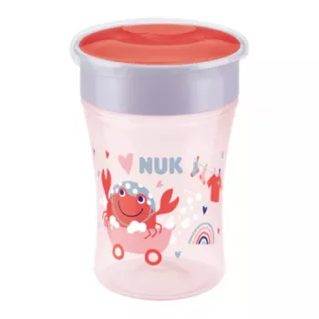 NUK Magic Cup 230 ml piros 360°-os ivóperem gyakorlópohár kisgyermekeknek 8+ hónapos kortól, kifolyásmentes, BPA-mentes, mosogatógépben mosható