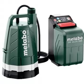 Metabo TPF 18 LTX 7000 akkumulátoros merülőszivattyú 7000 l/h 9 m szállítómagasság 18 V IPX8 (fekete/zöld, akkumulátor és töltő nélkül)