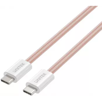 UNITEK Magnetic Coiling Braided USB-C – USB-C kábel 100W PD rózsaszín 1 m