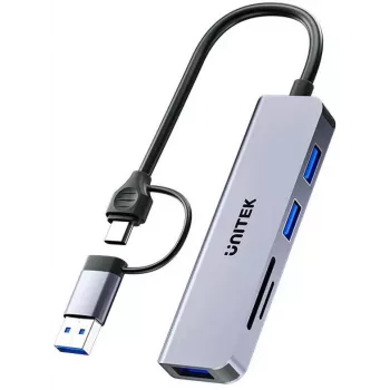 UNITEK 5 az 1-ben USB-C hub SD és MicroSD kártyaolvasóval, 5 Gbit/s, Space Grey