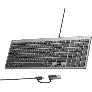 UNITEK SlimTap könnyű vezetékes irodai billentyűzet USB-C/USB-A