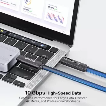 UNITEK USB-C Active Optical Cable 5m - 10Gbps, PD 60W, 8K@30Hz, fekete