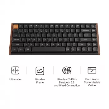 Keychron K3M-F1 75% low-profile mechanikus billentyűzet, Gateron Red Switch, RGB hot-swap, Bluetooth 5.1 & USB-C, fekete