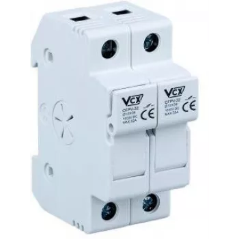 VCX CF PV32 2P 2-pólusú biztosítékaljzat 32A 1000V DC 10x38mm biztosítékhoz, sínre szerelhető, csavaros csatlakozás, fotovoltaikus