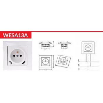 VCX WESA LC 13A egyes dugalj USB-töltővel fehér