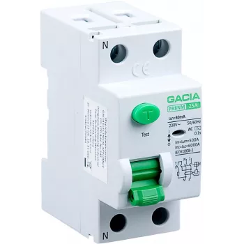 GACIA PR8NM 2P 25A 30mA AC RCCB hibaáram-védőkapcsoló 6kA 2 modul
