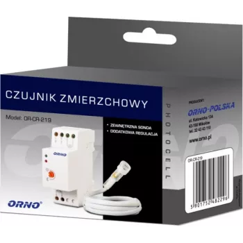 ORNO OR-CR-219 sínre szerelhető szürkületkapcsoló külső fotóellenállással, 230V AC, 10A, 2-100 lux