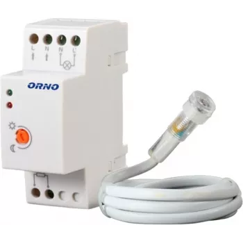 ORNO OR-CR-219 sínre szerelhető szürkületkapcsoló külső fotóellenállással, 230V AC, 10A, 2-100 lux