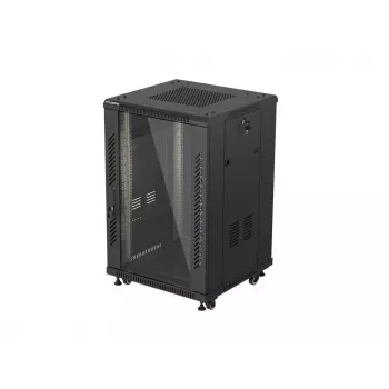 Lanberg 19 inch 18U 600x600 fekete álló szekrény üvegajtóval (Flat Pack)