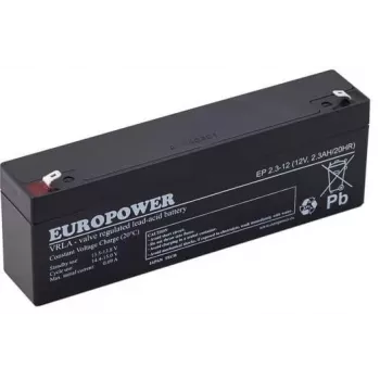 EUROPOWER EP 2.3-12 AGM akkumulátor 12V 2,3Ah 6-9 év tervezett élettartam