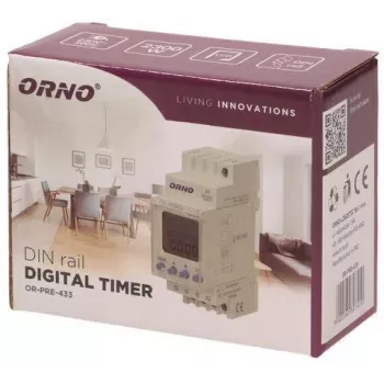 ORNO OR-PRE-433 elektronikus heti időzítő, DIN sín, 16A/3680W, 16 program, 230V