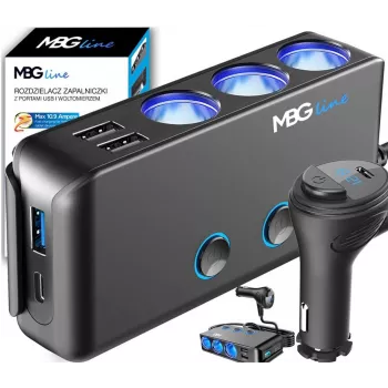 MBG Line HC67C kettős szivargyújtó-aljzat elosztó 3 USB-A csatlakozóval, 120 W, fekete
