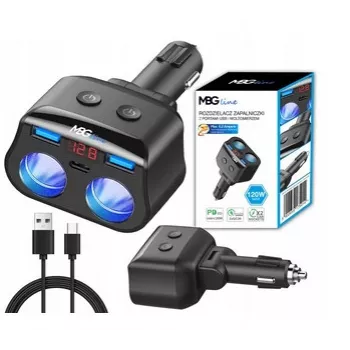 MBG Line HC69PD 3-as szivargyújtó-elosztó 2x USB-C PD 30W és 2x USB-A QC 3.0, LED feszültségkijelző, 180W