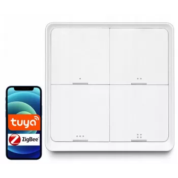 LUXURY-GOODS SC04 ZigBee TUYA okos jelenetkapcsoló – 4 gomb, 12 jelenet, fehér