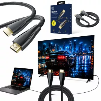 3MK PROTECTION Hardy HDMI 2.1 3m Ultra High Speed 48Gbps 8K60Hz 4K120Hz eARC VRR ALLM fekete